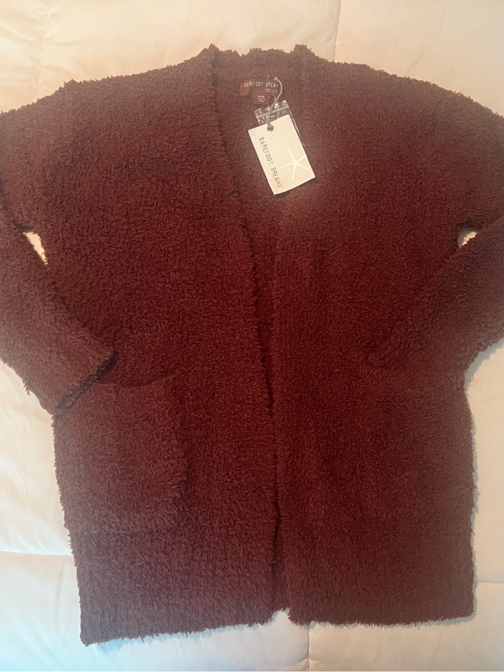 NWT Youth Barefoot Dreams Plush Teddy Cardigan - Burgundy